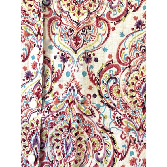 Chico’s Linen Shirt Medium Paisley Button Down No Iron Long Sleeve Blouse - Picture 3 of 7